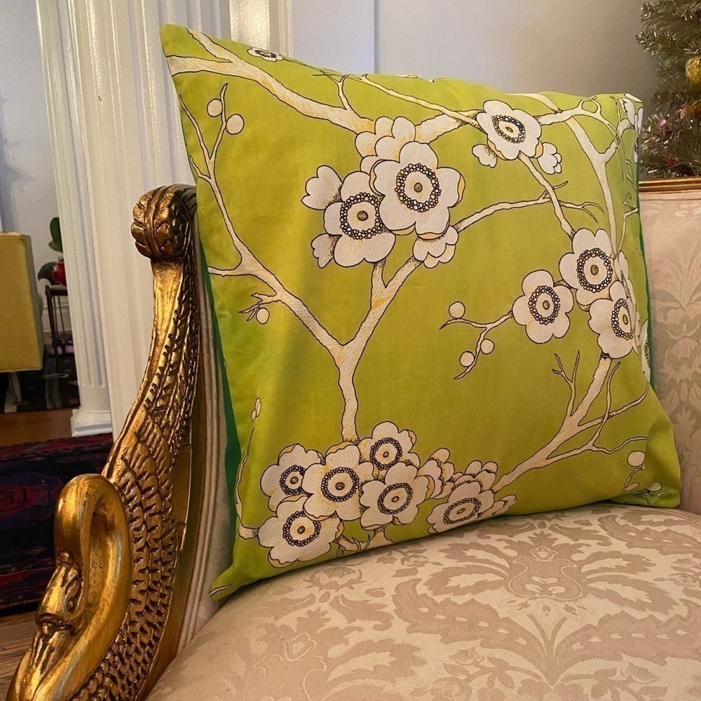 Vintage 1960s Botanical Print Fabric Pillow Cover